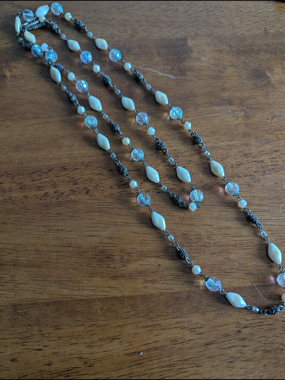 Iridescent Crystal and Cream Bead Strand Necklace - Women's Jewelry